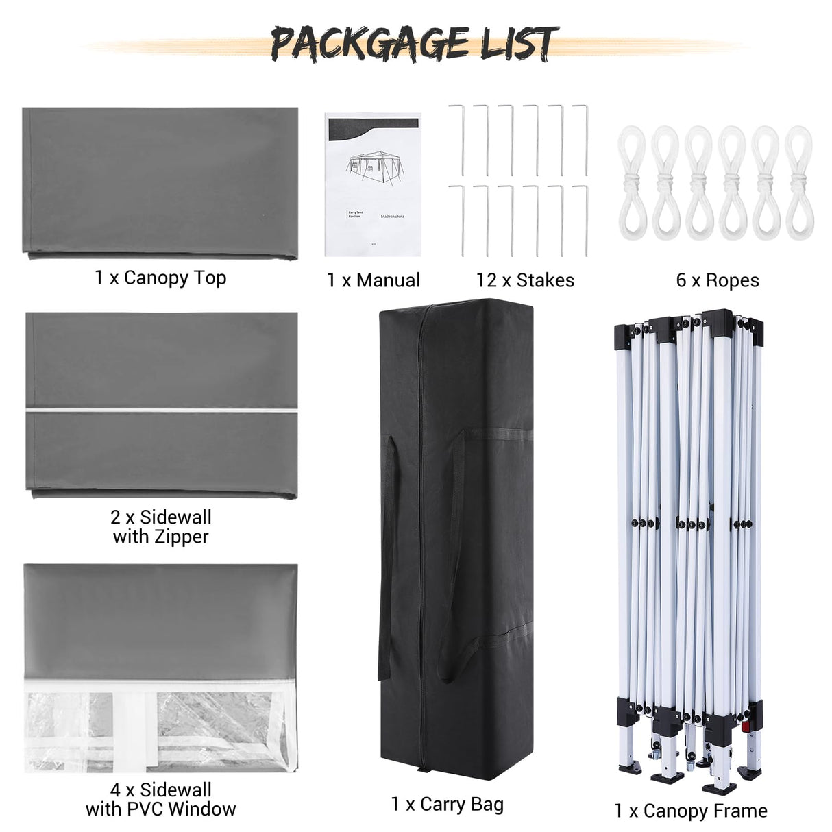 COBIZI 10x20 Pop Up Canopy Tent with 6 Sidewalls Tents for Parties Waterproof Camping Canopy Ez Up Party Tent Outdoor Portable Gazebo for Backyard Commercial Event Tent, Grey COBIZI