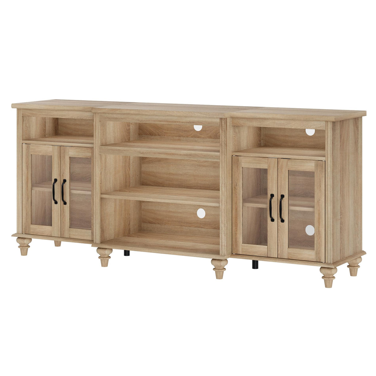 WAMAPT Buffet Cabinet with 4 Glass Doors, Large Coffee Bar Tables Wood Kitchen Storage Cabinets with 9 Storages, Modern Farmhouse Sideboard Credenza for Dining Room, Oak, 70 inch WAMPAT