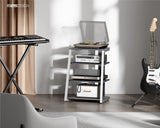 FITUEYES DESIGN 4-Tier AV Media Stand Corner Shelf Stand Wooden Corner Shelves Component Cabinet Stereo Rack Audio Tower with Height Adjustable Wooden Shelves for/Apple Tv/Xbox One/ps4 (Grey) FITUEYES