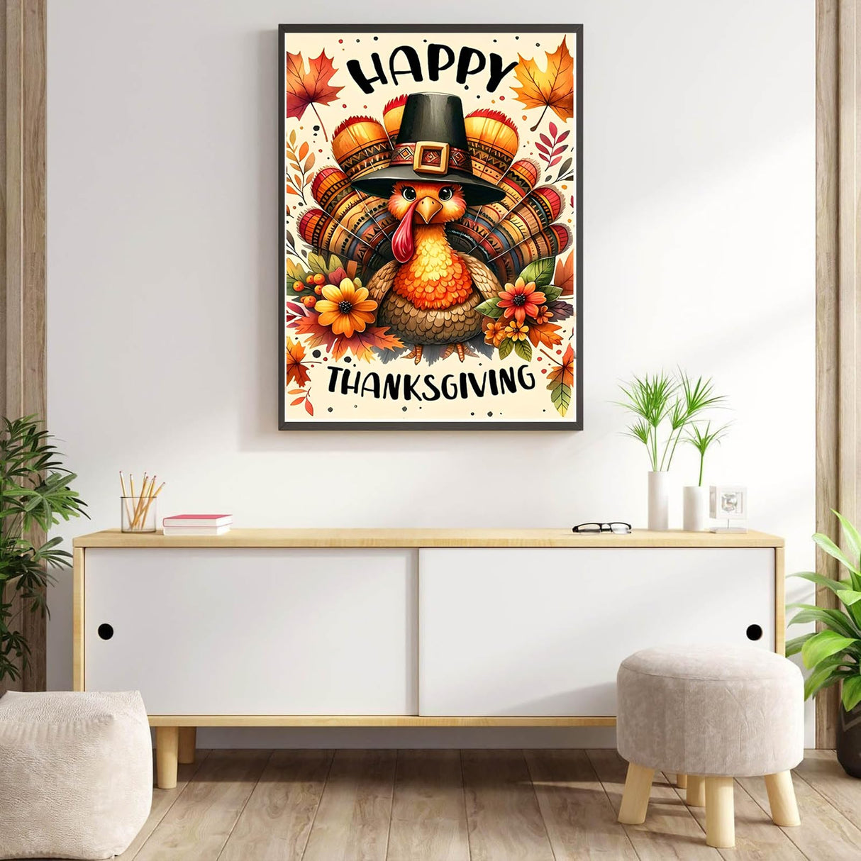 Happy Thanksgiving Diamond Painting Kits for Adult Beginners,DIY 5D Fall Turkey Diamond Art Kits, Full Drill Paint with Diamond Dot Gem Art Painting for Home Decor 12x16 inch Semneroy