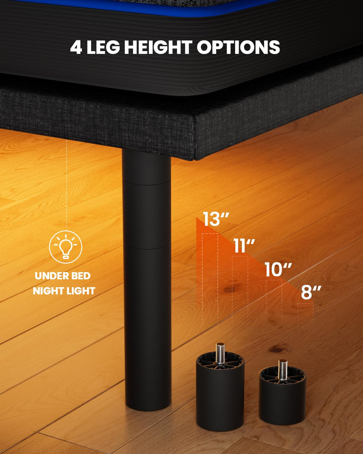 Amada Split King Adjustable Bed Frame and 14 Inch Cooling Gel Memory Foam Mattress Set, Massage, Head & Foot Incline, Wireless Remote, USB Ports, LED Night Light, Medium Firm Support AMADA HOMEFURNISHING