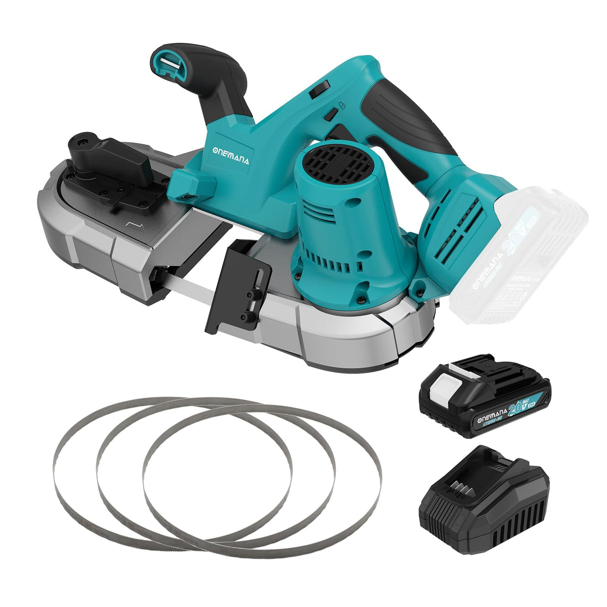 ONEMANA Cordless Bandsaw, 20V Brushless Portable Bandsaw, 2.5" Deep Cut Metal Band Saw, 6 Speeds Band Saw for Cutting Metal,woodworking,Pipe, Conduit (Battery Included) ONEMANA