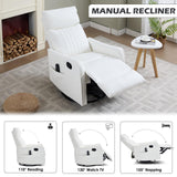 Trustyue Swivel Rocker Recliner Chair, 360° Swivel Recliner with Heat and Massage, Rocker Recliner Upholstered Fabric Nursery Glider Recliner Chair with Side Pockets for Living Room PU White Trustyue