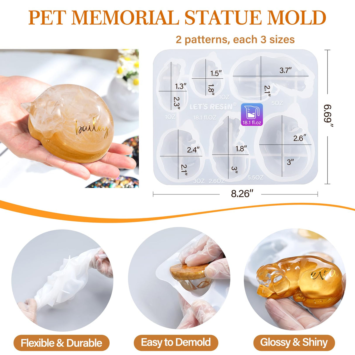 LET'S RESIN Pet Memorial Statue Resin Molds,3D Animal Epoxy Resin Molds for Preserving Pet Hairs & Ashes, Sleeping Dog and Cat Figurine Silicone Molds,Great for DIY Resin Pet Keepsakes, Pet Loss Gifts LET'S RESIN