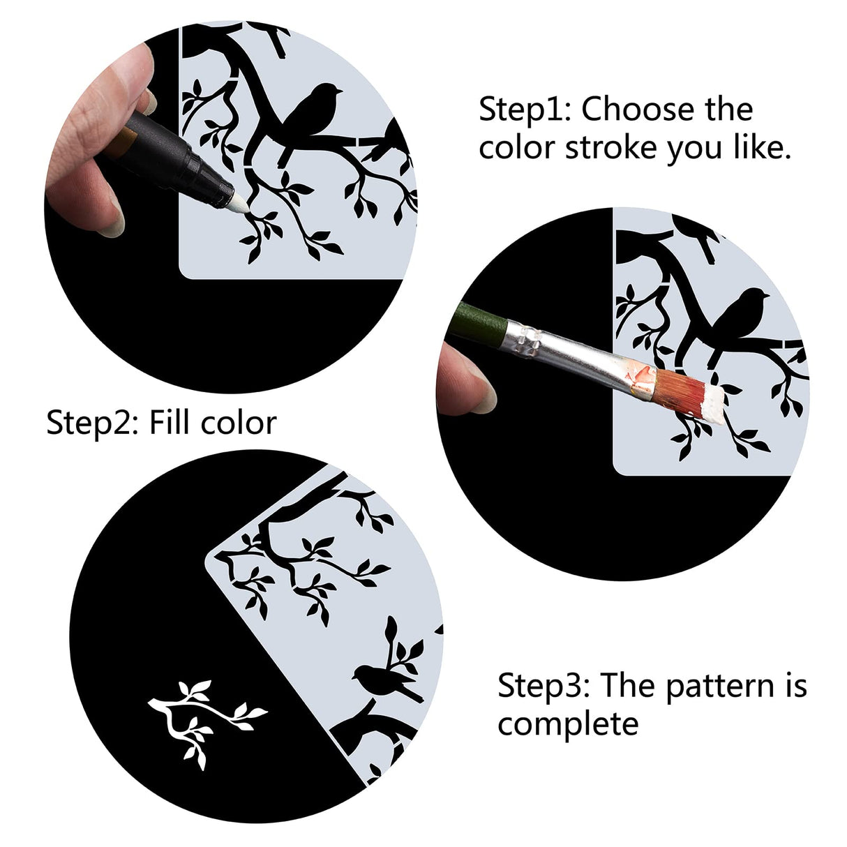 GORGECRAFT Tree Stencil Template Bird Large 11.8x11.8 Inch Reusable Birds on Tree Stencil Leaf Silhouette Sign Home Decor Hummingbird Template for Painting on Wood Wall Scrapbook Card Floor Drawing GORGECRAFT