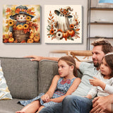 VIGEGU 2 Pack Thanksgiving Paint by Numbers Kit for Adults with Framed,Fall Scarecrow Ghost Pumpkin Paint by Number DIY Adult Paint by Number Kits for Wall Decor 10x10in VIGEGU