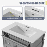 Virubi 30" Bathroom Vanity with Single Sink Combo, Modern Undermount Bathroom Sink Cabinet with 2 Drawers and a Tip-Out Drawer, Freestanding Bathroom Vanities, Soft Closing, Solid Wood Frame Virubi
