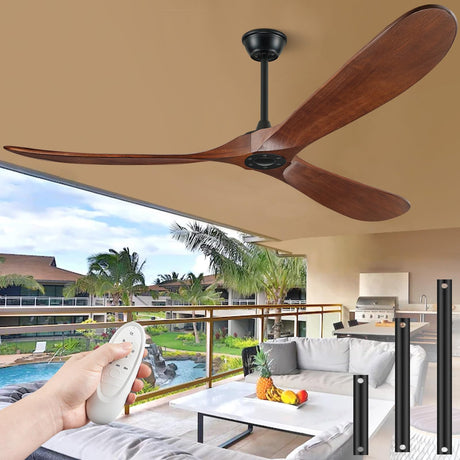 BOOSANT 72" Ceiling Fans without Lights, 72 inch Ceiling Fan no Light, High cfm Quiet 3 Blade Wood Walnut Ceiling Fan, Large Modern Ceiling Fan with Remote, Propeller Outdoor Ceiling Fans for Patios BOOSANT