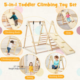 HONEY JOY Kids Indoor Jungle Gym, Large 5-in-1 Playground Climber Playset with Baby Swing, Slide Ramp, Ladder & Climbing Wall, Foldable Wooden Montessori Waldorf Play Gym, Climbing Toys for Toddlers HONEY JOY