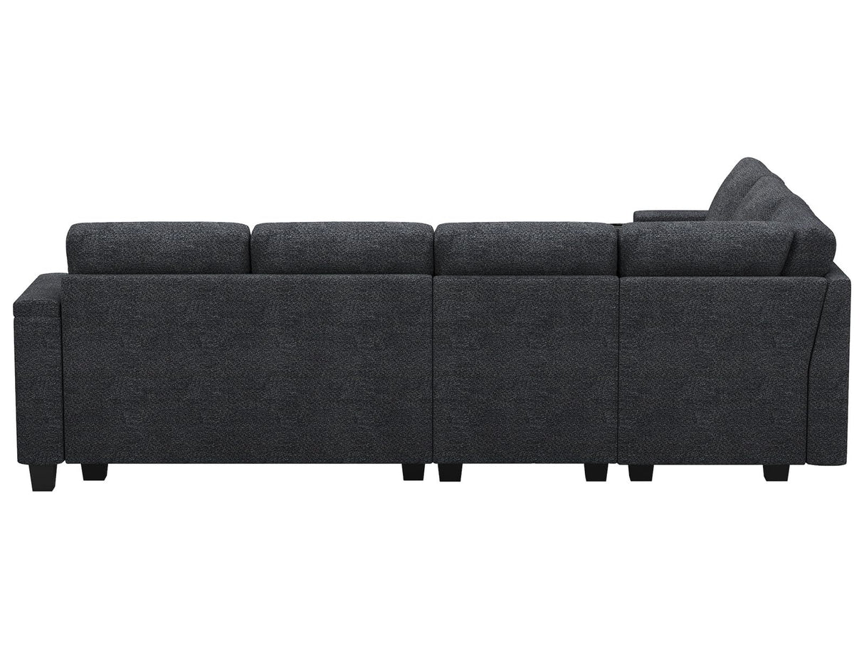 Belffin Chenille Modular Sectional Sofa Convertible L Shaped Corner Couches for Living Room with Storage Armrest with Cup Holder Dark Grey Couch Belffin