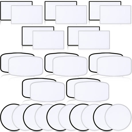 30 Pieces Sublimation Patches Fabric Iron-on Blank Patches 3 Shapes Repair Patches Sublimation Blank Hat Patch for DIY Crafts, Caps Clothes Shoes Bags Backpacks Uniforms (Black and White Frame) Waydress