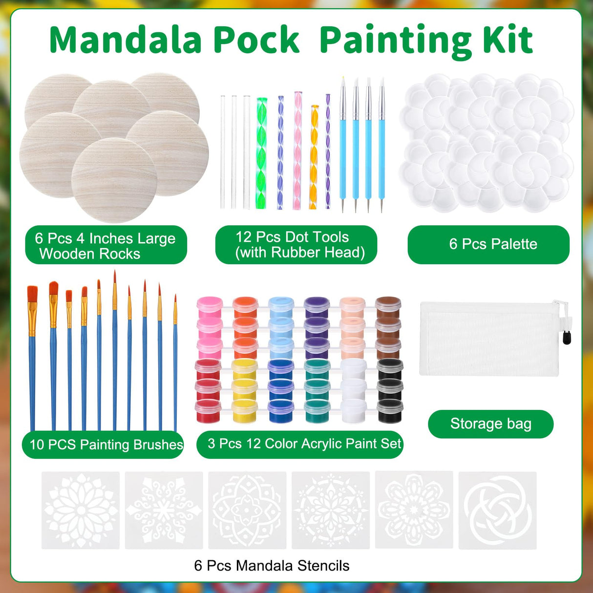 Weysat Mandala Rock Painting Kit Mandala Dotting Tools Kit Include Large Wooden Rocks Stencils Dot Tools Palettes Acrylic Paints Brush Bags for Adults Art DIY Crafts Gift Home Decor Supplies Weysat