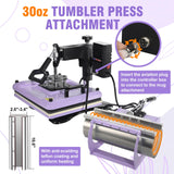 PlanetFlame Heat Press Machine 12x15 Inch, 360° Swing Away 5 in 1 Heat Transfer Machine, Multifunctional Heat Transfer Press Machine with 30OZ Tumbler Attachment for Hat/Plate/T-Shirt/Mug, Purple PlanetFlame