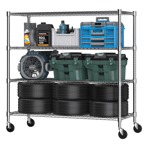 Himimi 72" H Storage Shelves 4 Tier Metal Shelving Adjustable Wire Shelf with Wheels, Heavy Duty Shelving for Garage Kitchen Pantry Bathroom Laundry,18" D*48" W*72" H, Silver Himimi