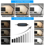 TROPICALTREE LED Desk Lamp, Swing Arm Desk Light with Clamp, 3 Lighting 10 Brightness Eye-Caring Modes, Reading Desk Lamps for Home Office 360°Spin with USB Adapter & Memory Function black-14W TROPICALTREE