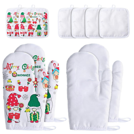 12 Pieces Blank Sublimation Oven Mitts Set Include Blank Sublimation Heat Resistance Oven Gloves and Blank Sublimation Pot Holders for DIY Kitchen Dining Room Accessories Patelai