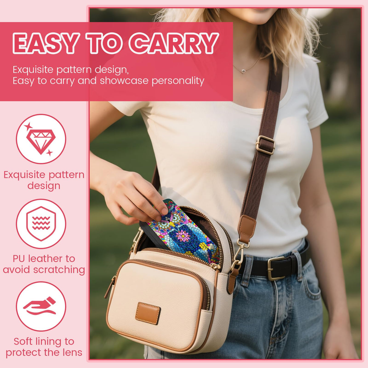 Tcwhniev 4Pcs PU Leather Diamond Art Kits Eyeglass Case, Unique DIY Diamond Sunglasses Case with Soft Lining, Gem Art Paint by Diamonds Dots for Beginner Craft Lover Women Tcwhniev