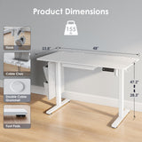 DSNAPE Electric Standing Desk with Drawers,48x24 Inch Electric Desk Adjustable Height with Side Storage,Sit Stand Desk for Home and Office,White DSNAPE