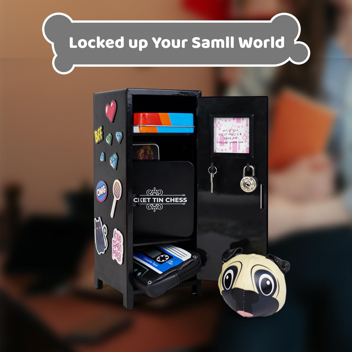 YOBRO Mini Iron Lockers, Functional Safe Box Locker with Lock and Megnets, Miniature Storage Locker for Desk Bedroom Home Office School, Metal Little Locker Gift for Kids, Black YOBRO