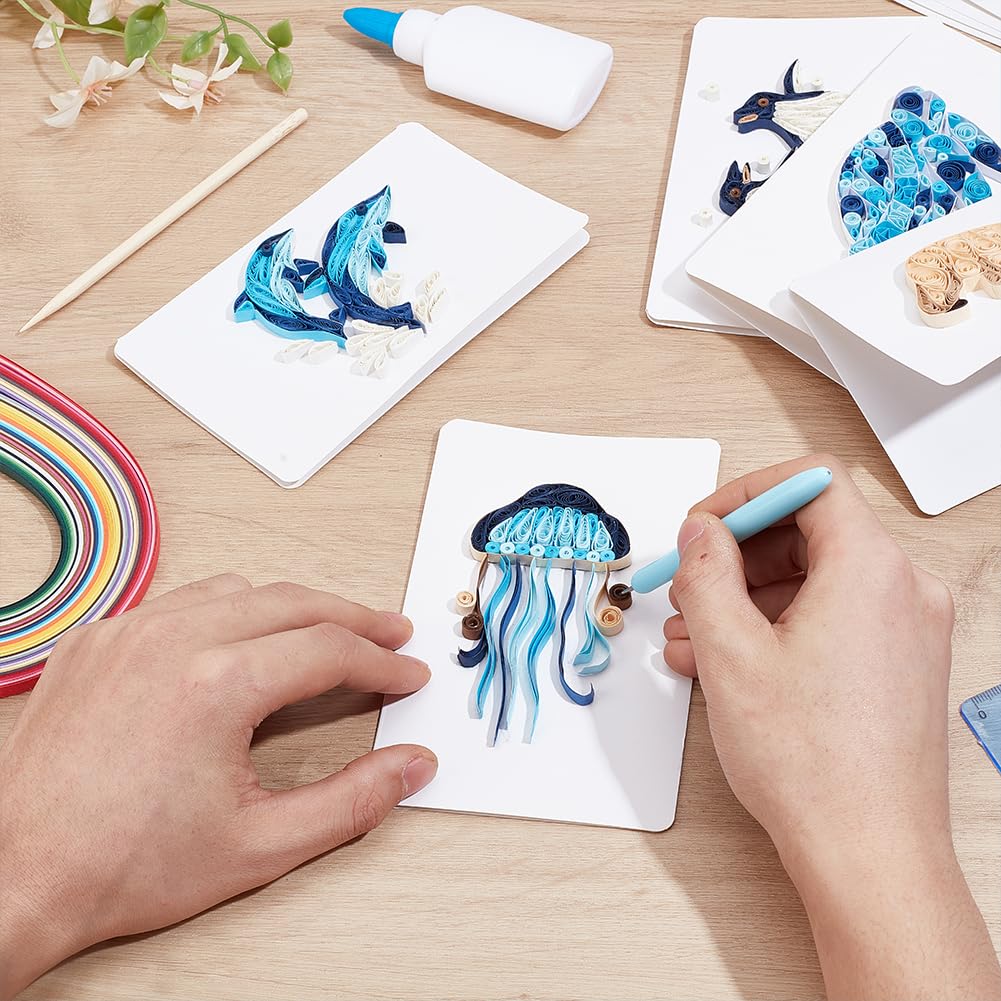 WEBEEDY 20 Sets Paper Quilling Kit for Adult DIY Sea Animals Themes Greeting Card Making Kit with Instruction 5 Styles Animal Polar Bear,Sea Turtle,Whale,Penguin,Jellyfish Cards for Birthday Christmas WEBEEDY