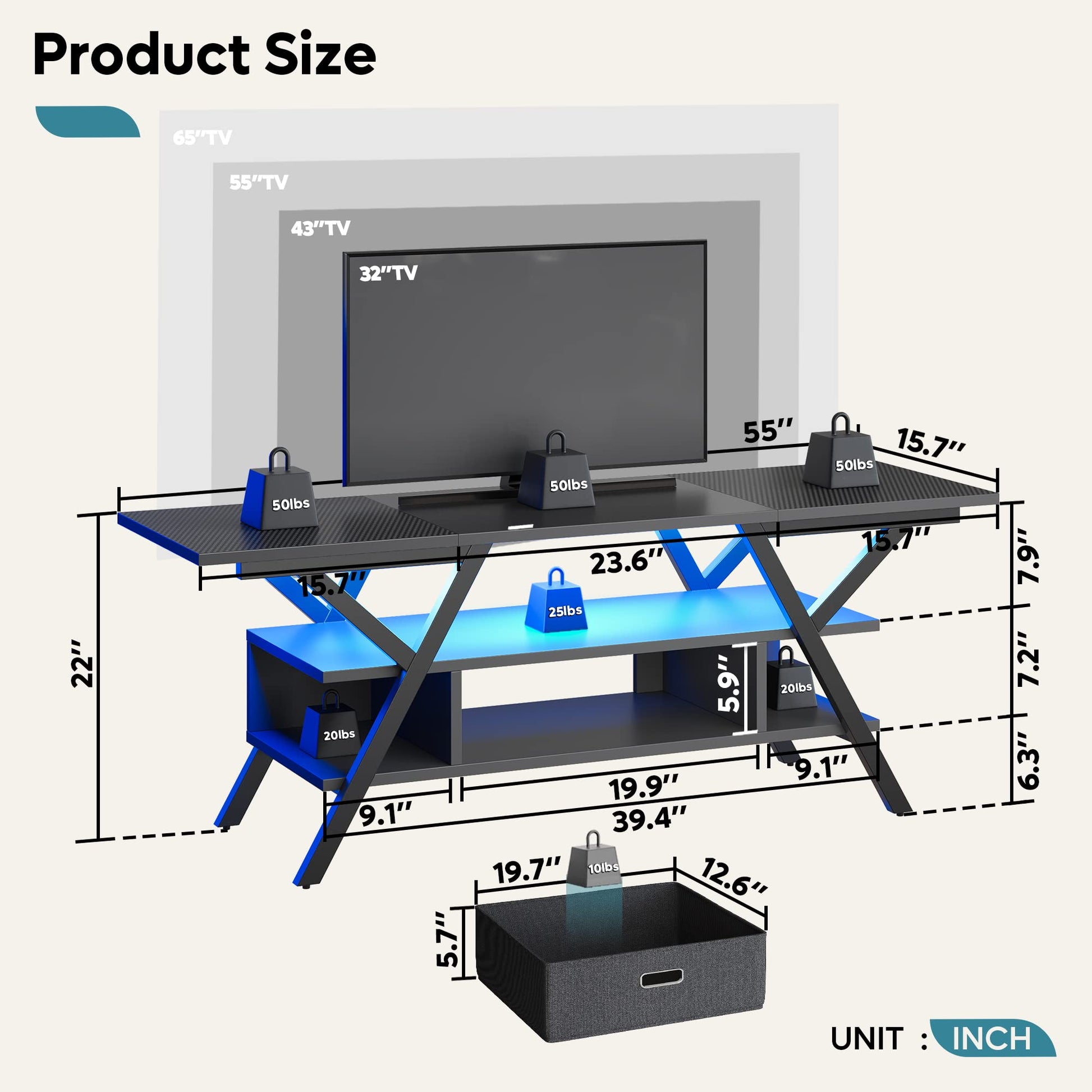 Bestier Gaming TV Stand for TV up to 65 inch, 55 inch LED Entertainment Center W/Storage for Living Room Bedroom Game Console Table 20 Dynamic RGB Modes TV Console for PS5, Carbon Fiber Black - WoodArtSupply