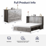 ijuicy Full Murphy Bed with Storage & Multifunctional Charging Station, Farmhouse Murphy Cabinet Bed with Foldable Panel, Space-Saving Beds for Guest Bedroom,Living Room(Mottled Grey‌, with Mattress) ijuicy