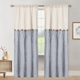 ASPMIZ Cotton Linen Farmhouse Curtains Boho Rustic Button Drapes, Linen Window Curtain Panels, Blue Stripe Country Curtain for Living Room, Modern Back Tab Blackout Curtains 52 x 84 Inch, 2 Panels ASPMIZ