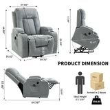 PELUMY Manual Lift Recliner Chair for Elderly with Massage & Heat, Oversized Heavy Duty 350 lbs Recliner with Cup Holders & USB Ports, Infinite Positioning Lift Chair for Adults (Linen Fabric, Grey) PELUMY
