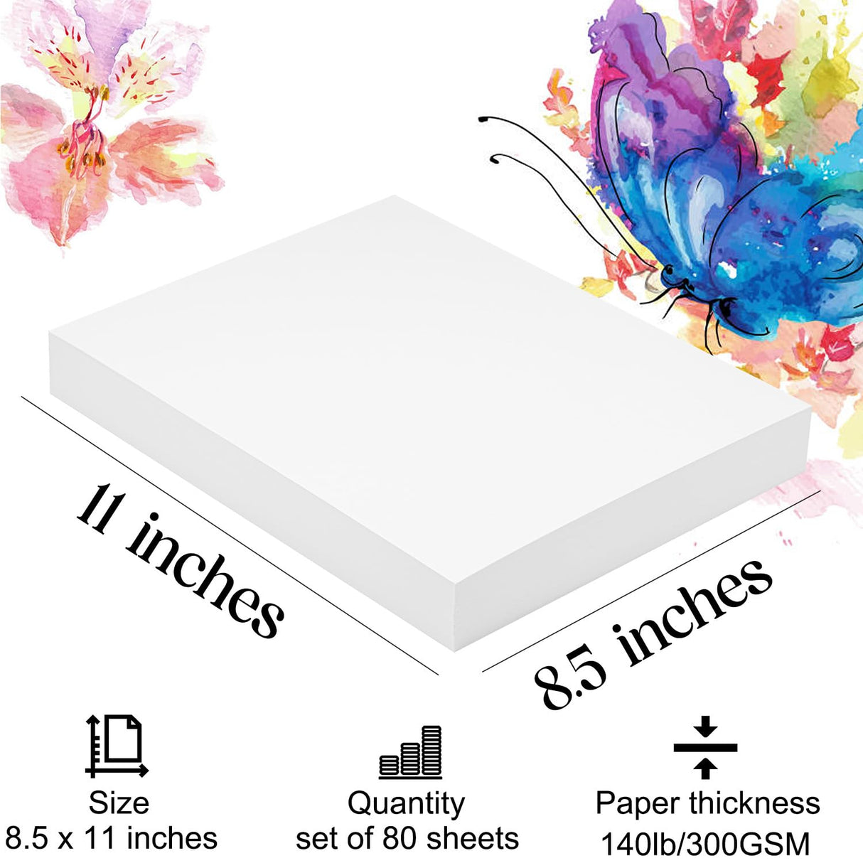 Watercolor Paper 8.5x11 inches 80 Sheets,Heavyweight Artist Paper 140lb/300GSM Cold Press Natural Cotton Paper for Students Artists Watercolor Drawing Magecubiku