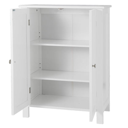 ZENY Bathroom Floor Storage Cabinet with Double Door + Adjustable Shelf, Wooden Organizer Cabinet for Living Room, Bathroom, Bedroom, Modern Home Furniture (White) - WoodArtSupply