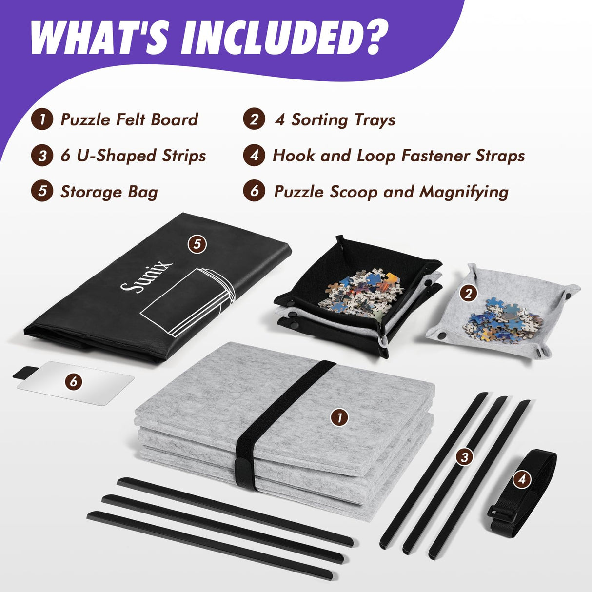 Sunix 1500 Pieces Jigsaw Puzzle Board, Foldable Puzzle Mat with Non-Slip Surface & 4 Sorting Trays, 39" x 26" Large Portable Puzzle Board Puzzle Pad, Felt Puzzle Table Top for Adults and Kids Sunix