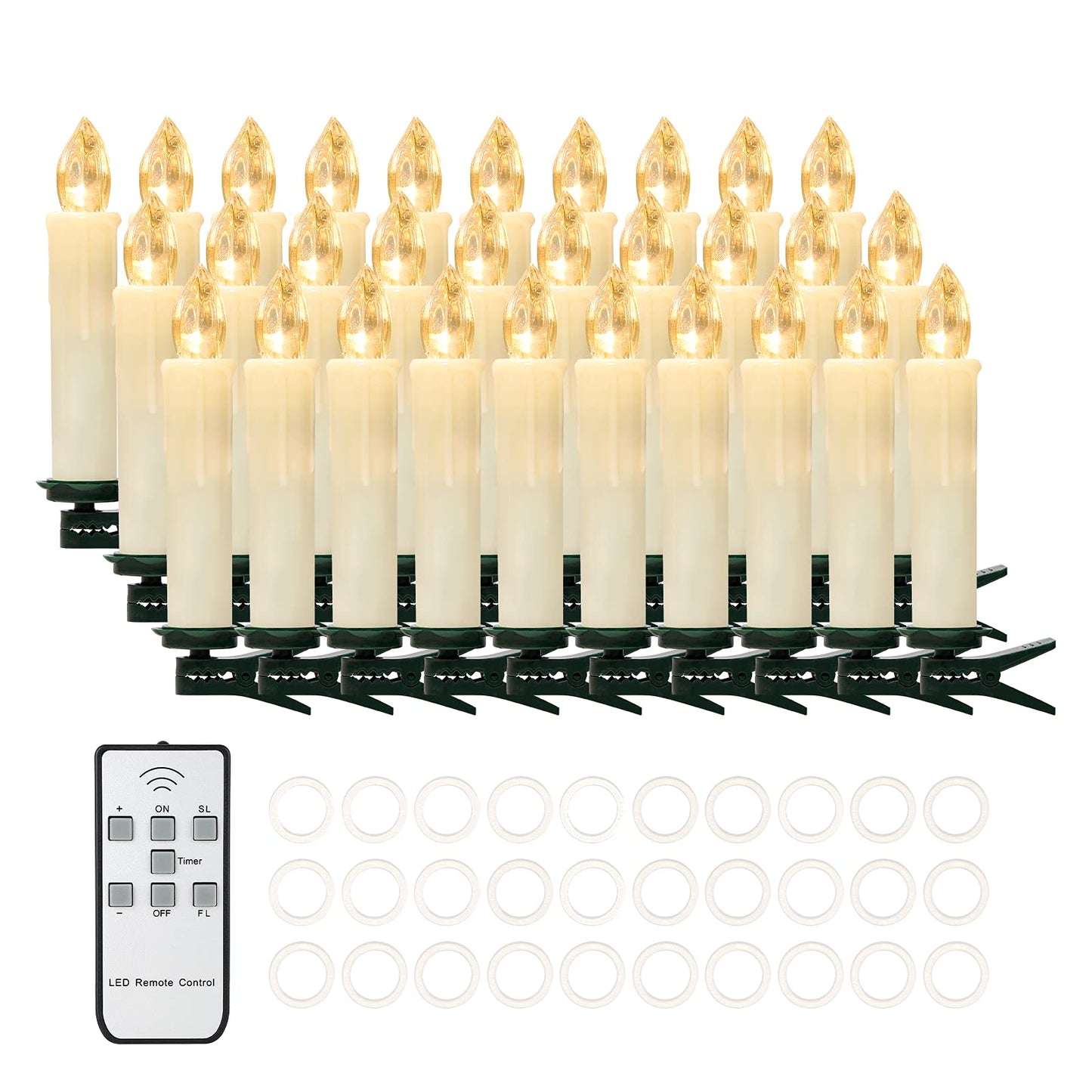 Daord 30 PCS Flameless LED Taper Candles Battery Operated Christmas Tree Candle Lights Electric Fake Candles with Remote Timer Perfect for Holiday Home Garden Wedding Parties Decor (30 PCS,Ivory)