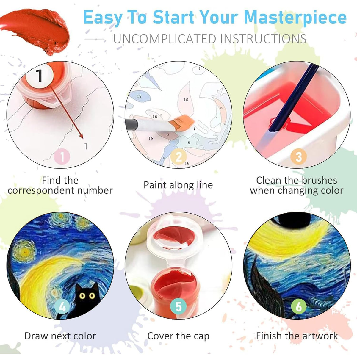 WUDWL 9 Pack Paint by Numbers Kit for Adults Kids, Adults Paint by Numbers Kits, Number Artist Monet Art Water Lily Cat DIY Acrylic Oil Painting Number Kits for Home Wall Decor Gifts 9.45x11.8inch WUDWL