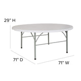 Flash Furniture Stonewall 6' Round Plastic Folding Event Table with Carrying Handle, Bi-Fold Portable Banquet Table for Indoor/Outdoor Events, White Flash Furniture