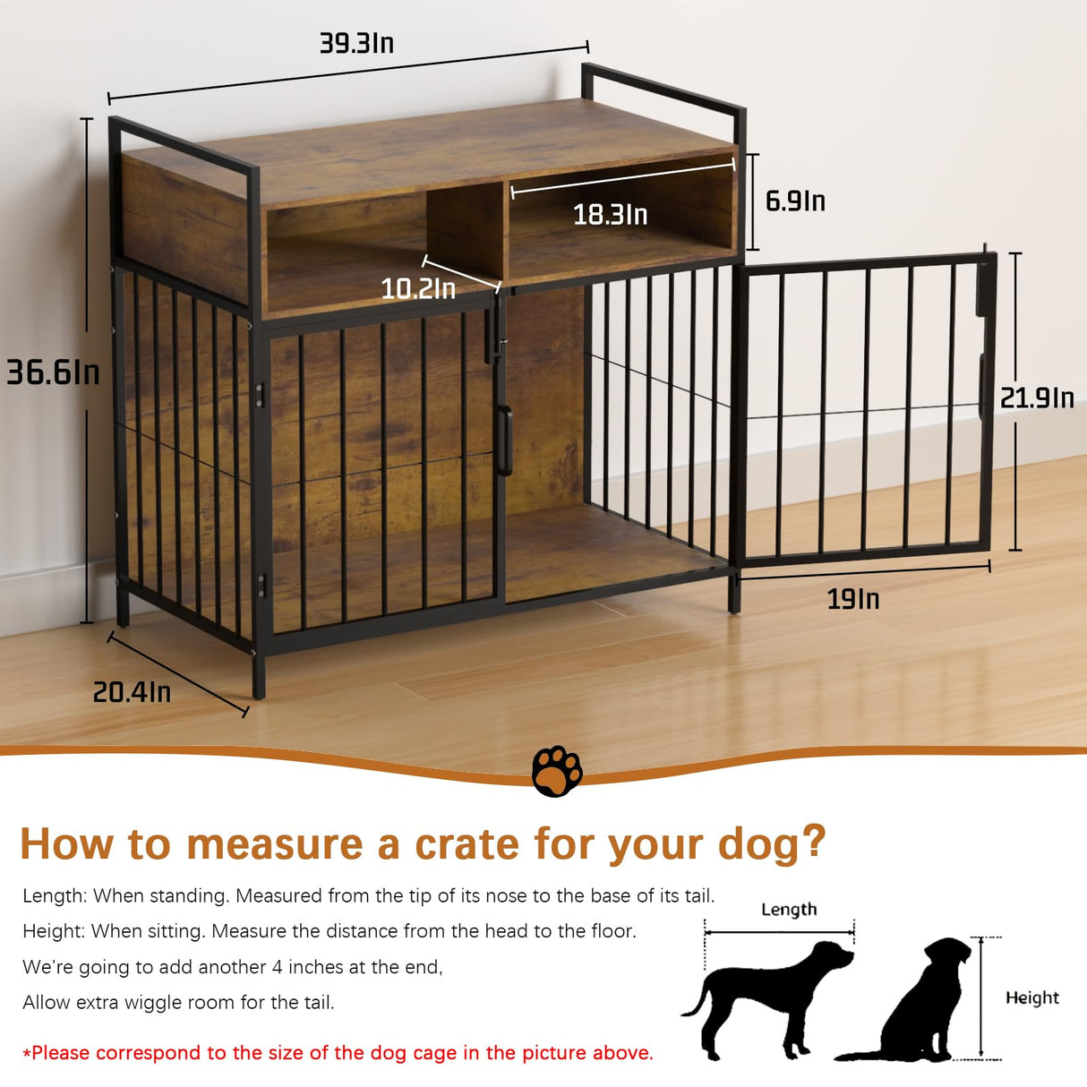 aboxoo Large Dogs Crate 40/32 Inches Furniture-Style Cages,Large Medium Dog Kennels Indoor,Wood Dog Crate Table with Drawers Storage,Heavy Duty Dog Crate(Rustic Brown) aboxoo