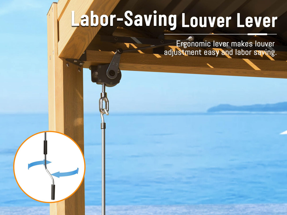 Domi Louvered Pergola 10X20FT, Wood Grain Aluminum Pergola with Adjustable Roof, Wood Looking Aluminum Frame, Efficient Drainage System, Outdoor Pergola for Patio, Deck, Garden domi outdoor living