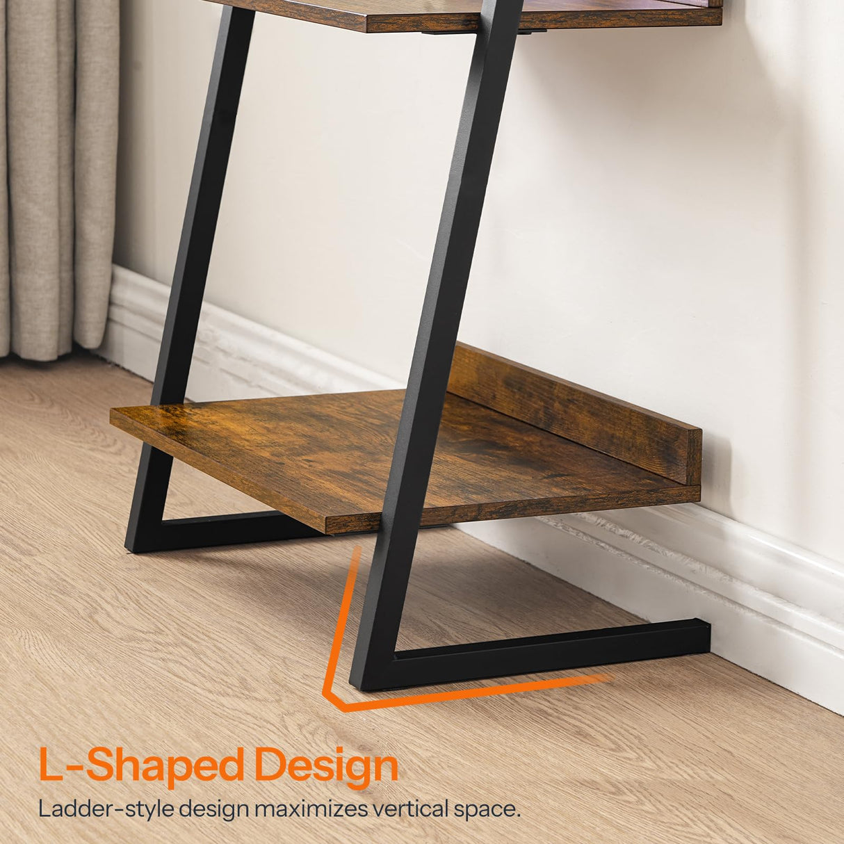 HOOBRO 5-Tier Bookcase, Narrow Ladder Shelf, Small Bookshelf, Corner Storage Shelf, Small Display Organizer for Living Room, Study, Balcony, Bedroom, Rustic Brown and Black BF150CJ01 HOOBRO