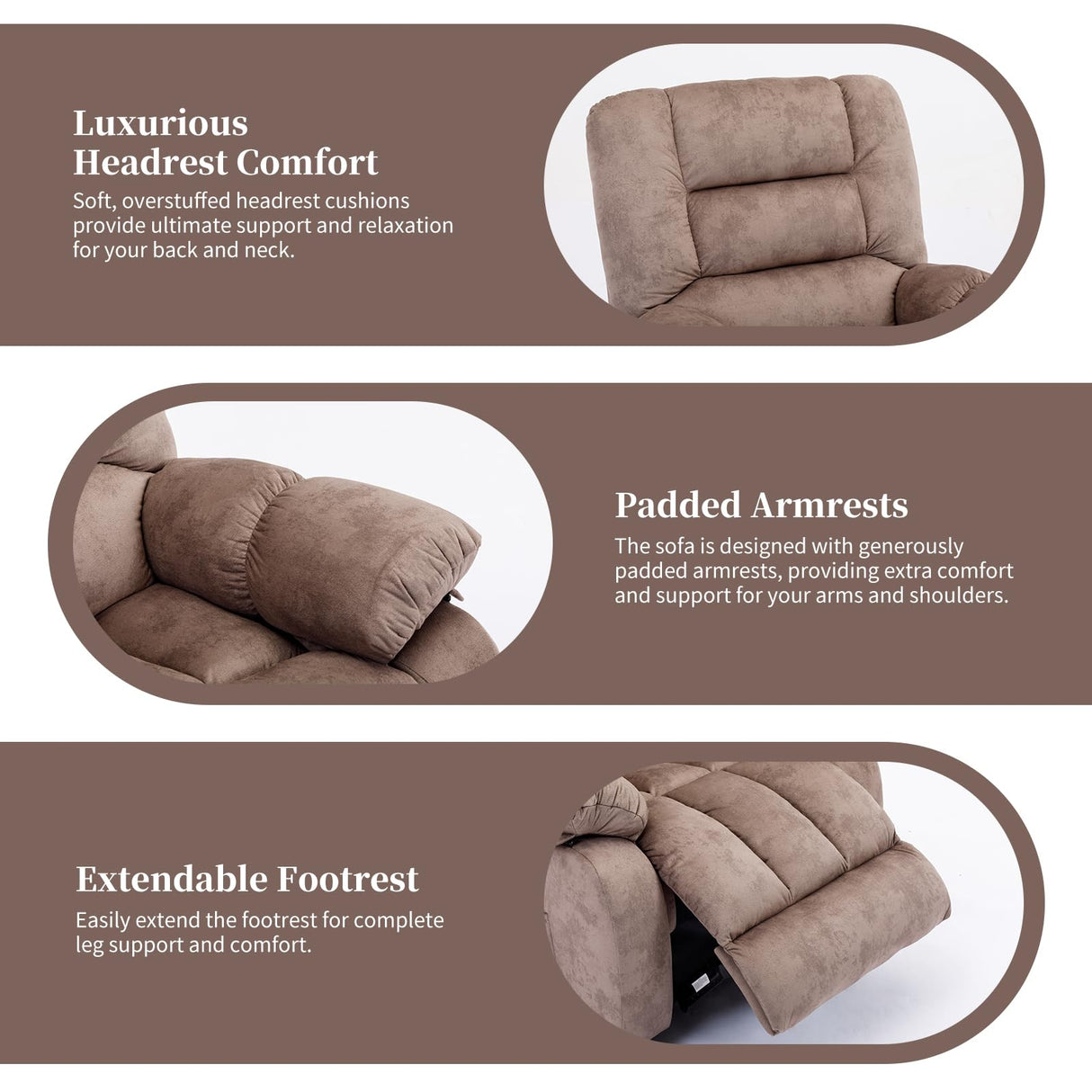 IOMOR Massage Recliner Chair with Heat and Massage, Soft Fabric Ergonomic Manual Reclining Chairs, Heavy Duty Reclining Sofa Chair with Side Pockets for Living Room (Tan) IOMOR