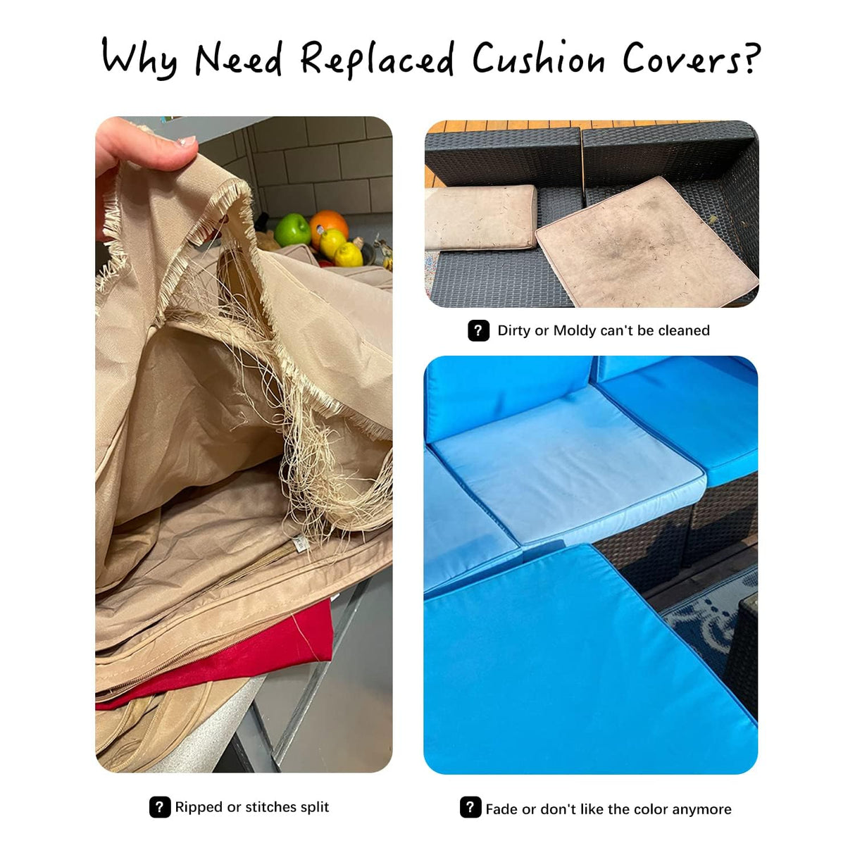 ClawsCover 13Pack Outdoor Seat and Back Cushions Replacement Covers Fit for 7Pieces Wicker Rattan Patio Furniture Set Sectional Couch with Dining Table and Ottoman,Cream-Include Cover Only ClawsCover