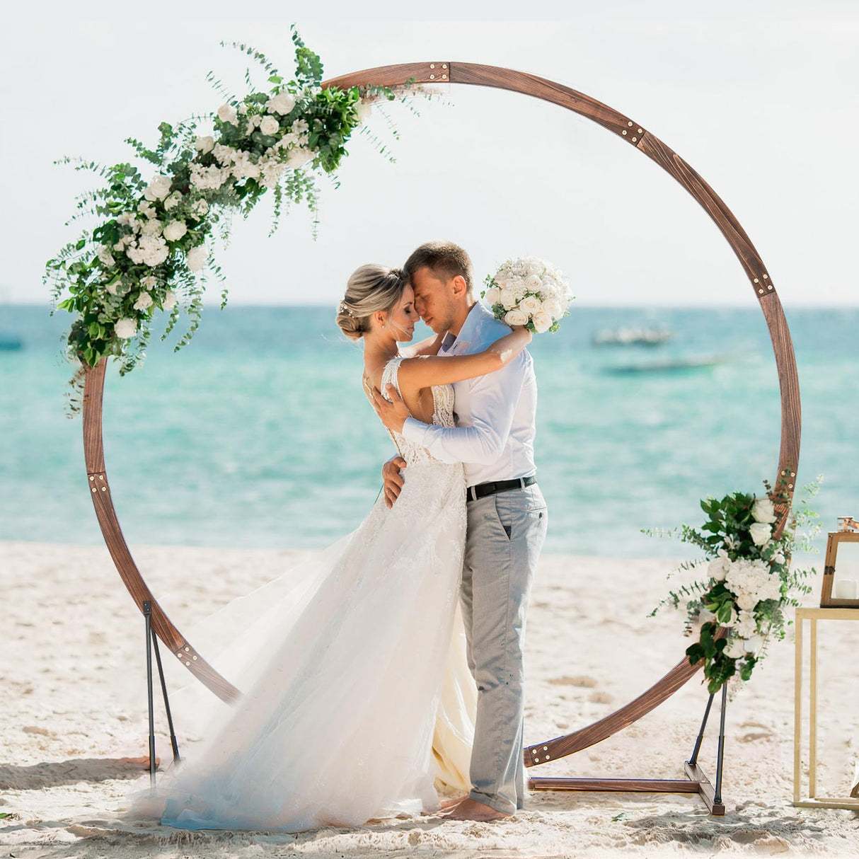Moccha Wedding Arch, 7.4 FT Wooden Arch Backdrop Stand, Outdoor Archway Pergola, Garden Arbor Trellis for Climbing Plants Flower Balloon, Rustic Wedding Decorations for Home Party Ceremony, Round LDAILY