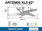 MINKA-AIRE F905L-DK Artemis XL5 62 Inch Ceiling Fan with LED Light and DC Motor in Distressed Koa Finish MINKA-AIRE