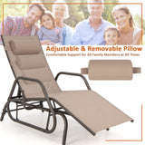 Tangkula Outdoor Glider Recliner Chair, Adjustable Backrest Patio Gliding Lounger with Armrests and Pillow, Outdoor Swinging Rocking Chair w/Breathable Fabric for Poolside, Backyard (1, Brown) Tangkula