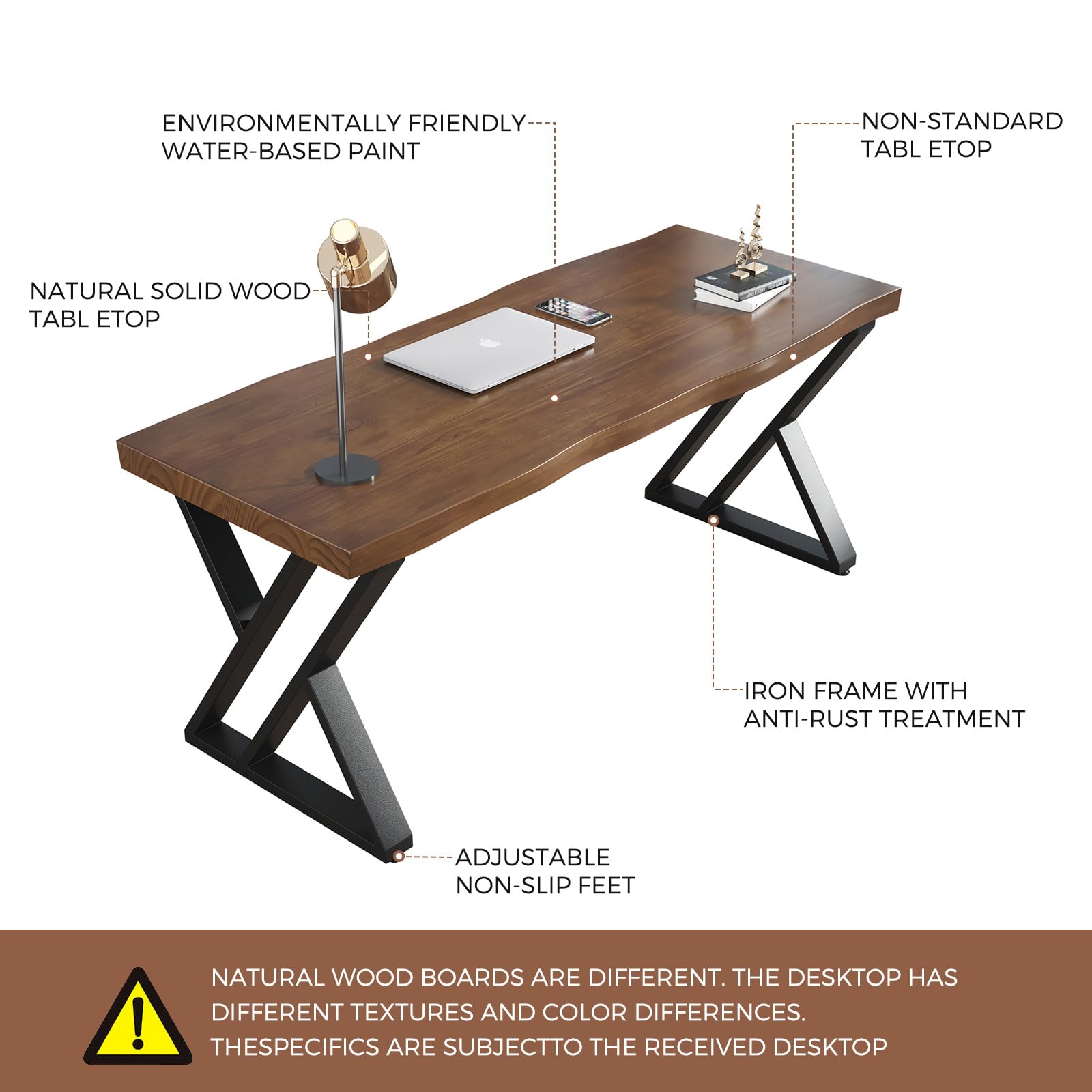 Sihtengxxhongs Rustic Style Solid Wood 55-inch Computer Desk - Large Office Desk for Home Office, Modern and Simple Design, Ideal for Study, Writing, - WoodArtSupply