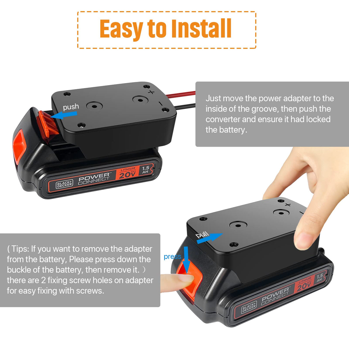 Power Wheel Adapter with Fuse&Switch,Secure Battery Adapter for Black+Decker 20V MAX Lithium Battery,with 12 Gauge Wire,Good Power Convertor for DIY Ride On Truck,Robotics,RC Toys and Work Lights Ensayeer