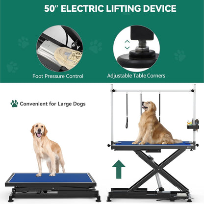 YITAHOME 50" Electric Dog Grooming Table, Professional Heavy Duty Grooming Table for Dogs at Home, Adjustable Overhead Arm & Anti Slip Tabletop & Tool Organizer, Large Pet Grooming Station, B - WoodArtSupply