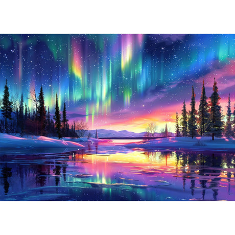 MXJSUA Ice Lake Aurora Diamond Painting Kits for Adults, DIY Round Diamond Gem Art Kits, Diamond Dots Drill Art Kits Completes for Beginners Picture Craft for Home Wall Decor 12x16 inch MXJSUA
