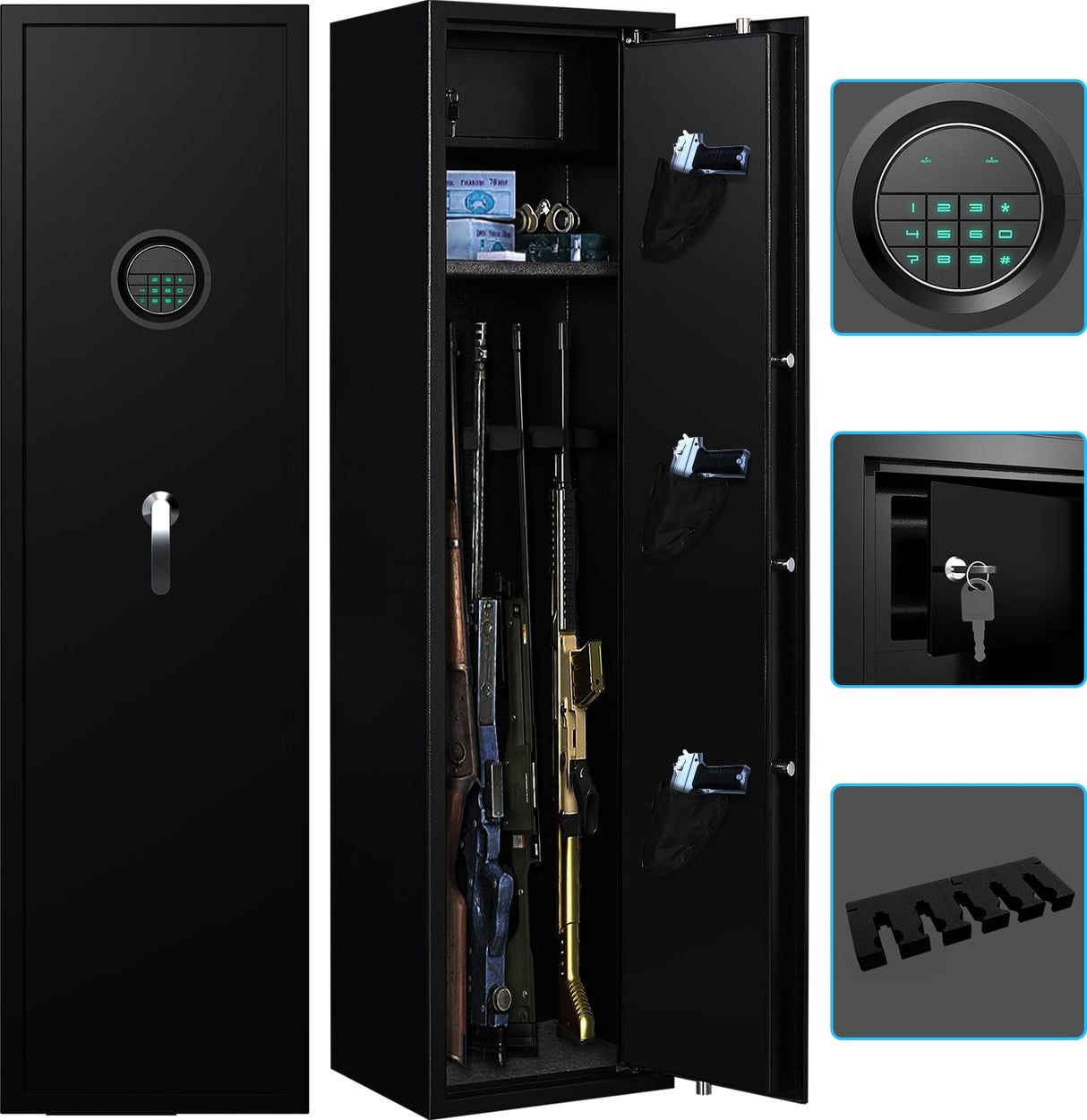 Marcree 5 Gun Safe for Rifles, Gun Cabinet with Drawer, Long Gun Safe with Dual Alarm System, Rifle Safes for Home, Shotgun Safe with LED Light, Rifle Safe with Mute Function Marcree