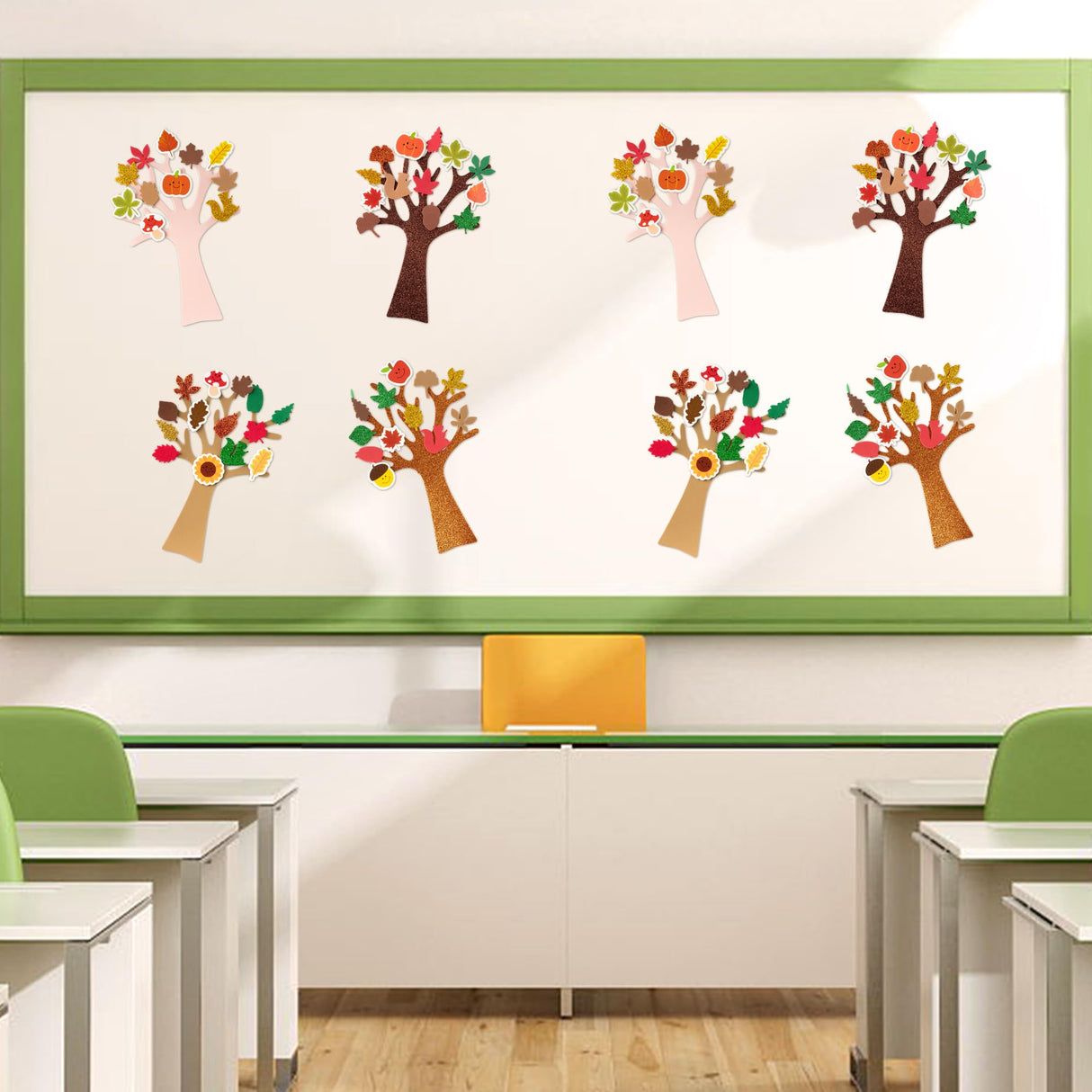 JAPBOR Fall Tree Crafts for Kids - 224PCS DIY Autumn Foam Stickers Art Craft Kit, Glitter Self Adhesive Tree Bulk, Make Your Own Thanksgiving Party Game Supplies for Home Classroom School Activities JAPBOR