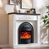 45" Birdcage-Style Electric Fireplace with Mantel, 46" Tall Fireplace TV Stand, Farmhouse Entertainment Center with Storage & Replaceable Insert Heater for Living Room, White+Walnut SOOWERY