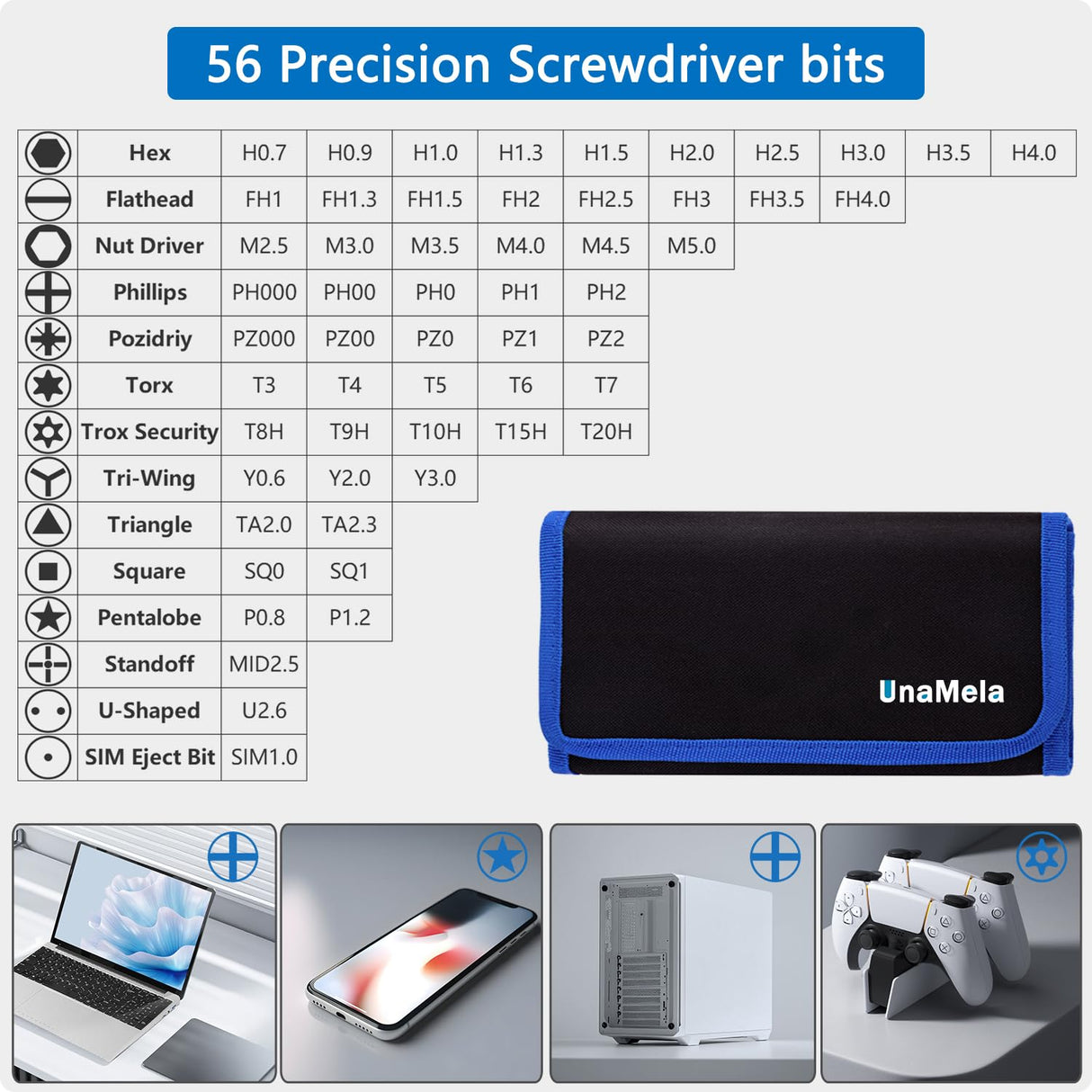 80 IN 1 Professional Computer Repair Tool Kit, Precision Screwdriver Set with 56 Bits, Magnetic Screwdriver Set for Laptop, PC, MacBook, Tablet, iPhone, PS4, Electronics, Gamer Tech Gifts for Men UnaMela